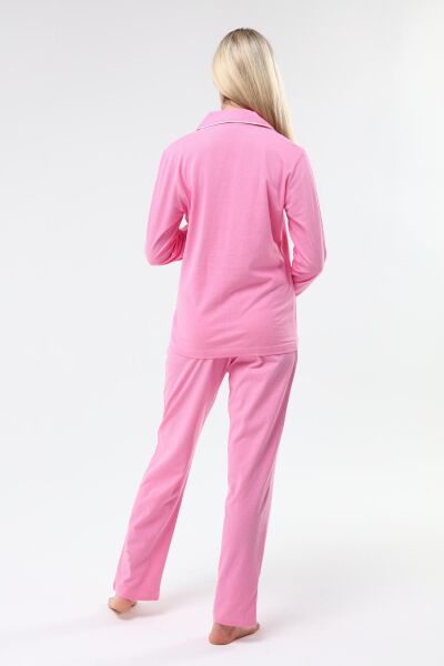 Likapa İnterlok Düğmeli Hamile Lohusa Uzun Kol Pijama Takımı 1354-01 XL - K.Pembe Puanlı