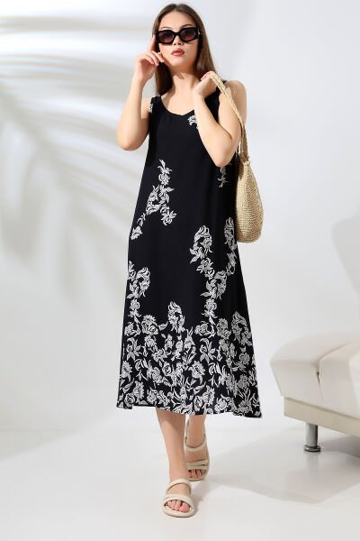Likapa Yazlık Askılı Viskon Elbise 2691 Siyah Beyaz - M