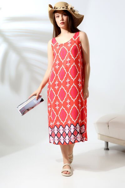 Likapa Yazlık Askılı Viskon Elbise 2691 nar çiçeği - S