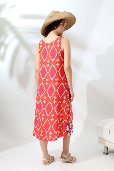 Likapa Yazlık Askılı Viskon Elbise 2691 nar çiçeği - 2XL