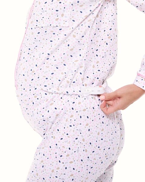 Likapa İnterlok Düğmeli Hamile Lohusa Uzun Kol Pijama Takımı 1354-01 M - DESENLİ - PEMBE  BİYELİ