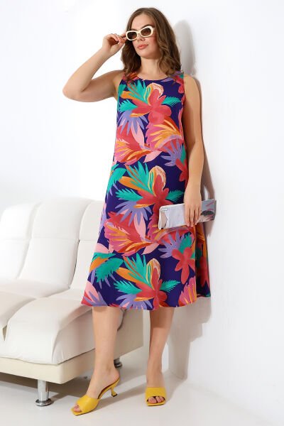 Likapa Yazlık Askılı Viskon Elbise 2691 PEMBE ÇİÇEK - XL