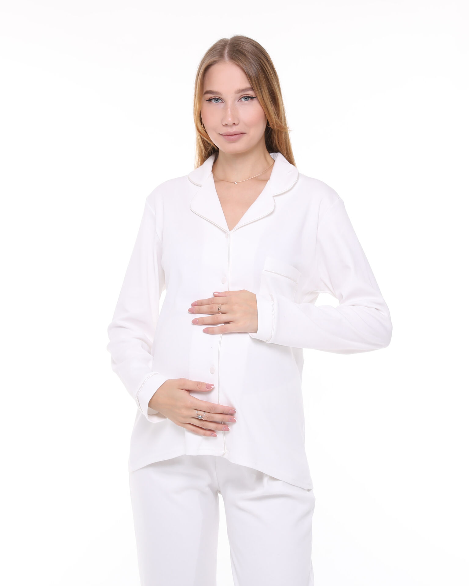 Likapa İnterlok Düğmeli Hamile Lohusa Uzun Kol Pijama Takımı 1354-01 L - ekru biyeli