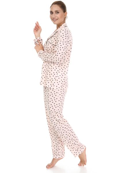 LikapaShop Penye Uzun Kol Pijama Takımı 001352-04 SOMON KALPLİ - XL