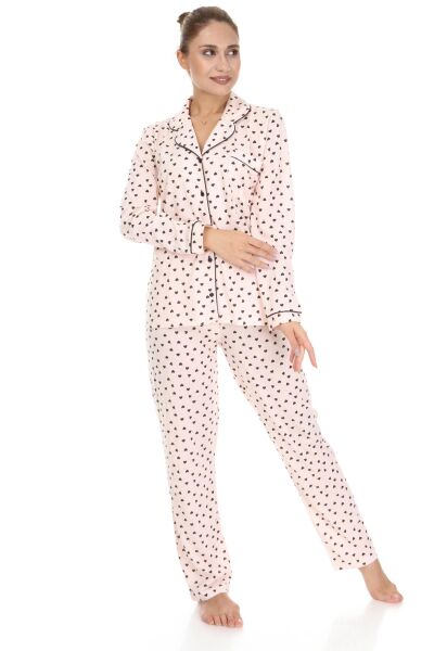 LikapaShop Penye Uzun Kol Pijama Takımı 001352-04 SOMON KALPLİ - L