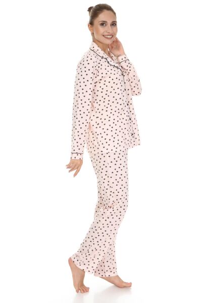 LikapaShop Penye Uzun Kol Pijama Takımı 001352-04 SOMON KALPLİ - 2XL