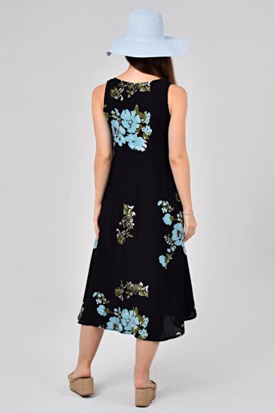 Likapa Yazlık Askılı Viskon Elbise 2691 Siyah Mavi - 3XL