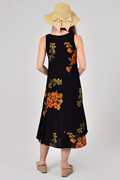 Likapa Yazlık Askılı Viskon Elbise 2691 Siyah Tutuncu - 3XL