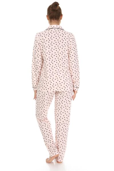 LikapaShop Penye Uzun Kol Pijama Takımı 001352-04 SOMON KALPLİ - M