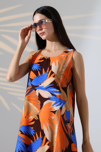 Likapa Yazlık Askılı Viskon Elbise 2691 turuncu yaprak - L