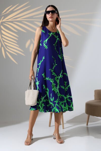 Likapa Yazlık Askılı Viskon Elbise 2691 lacivert yeşil mercan - S