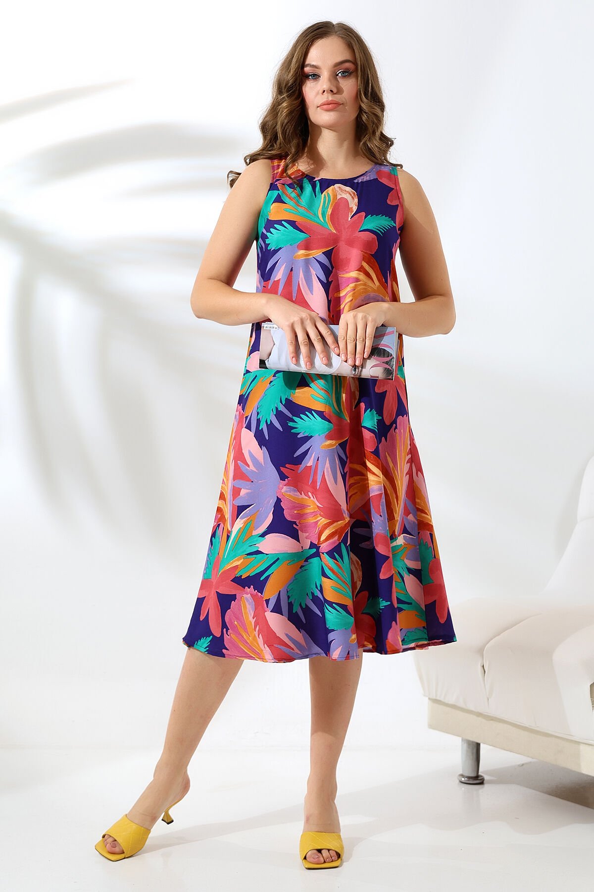 Likapa Yazlık Askılı Viskon Elbise 2691 PEMBE ÇİÇEK - 3XL