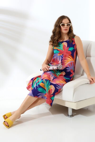 Likapa Yazlık Askılı Viskon Elbise 2691 PEMBE ÇİÇEK - 3XL