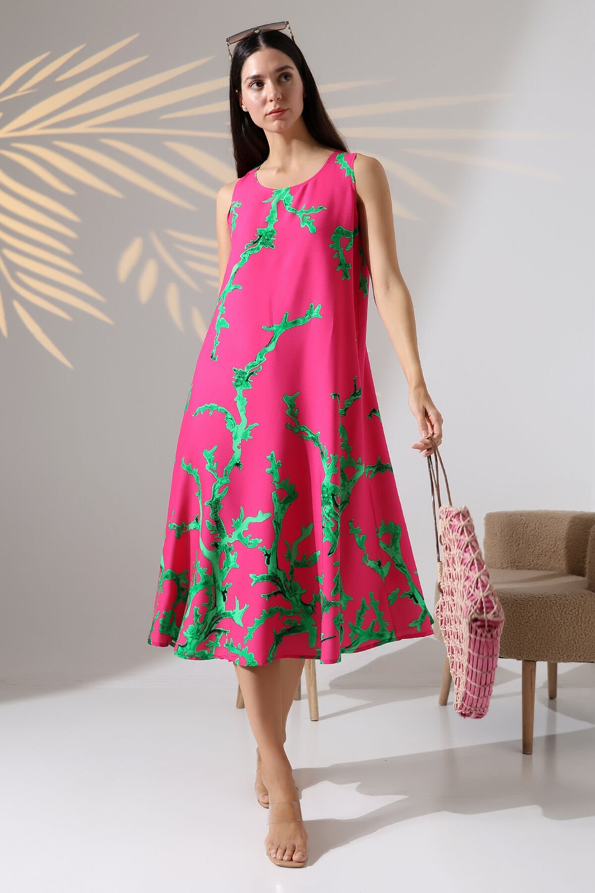 Likapa Yazlık Askılı Viskon Elbise 2691 pembe mercan - 3XL