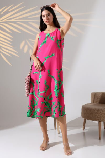 Likapa Yazlık Askılı Viskon Elbise 2691 pembe mercan - 3XL