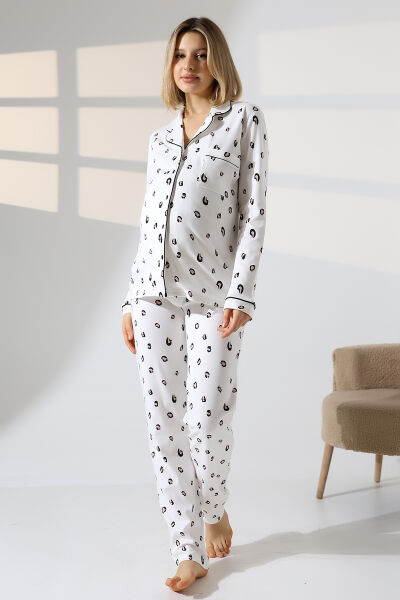 Likapa İnterlok Düğmeli Hamile Lohusa Uzun Kol Pijama Takımı 1354-01 XL - Leopar Benekli