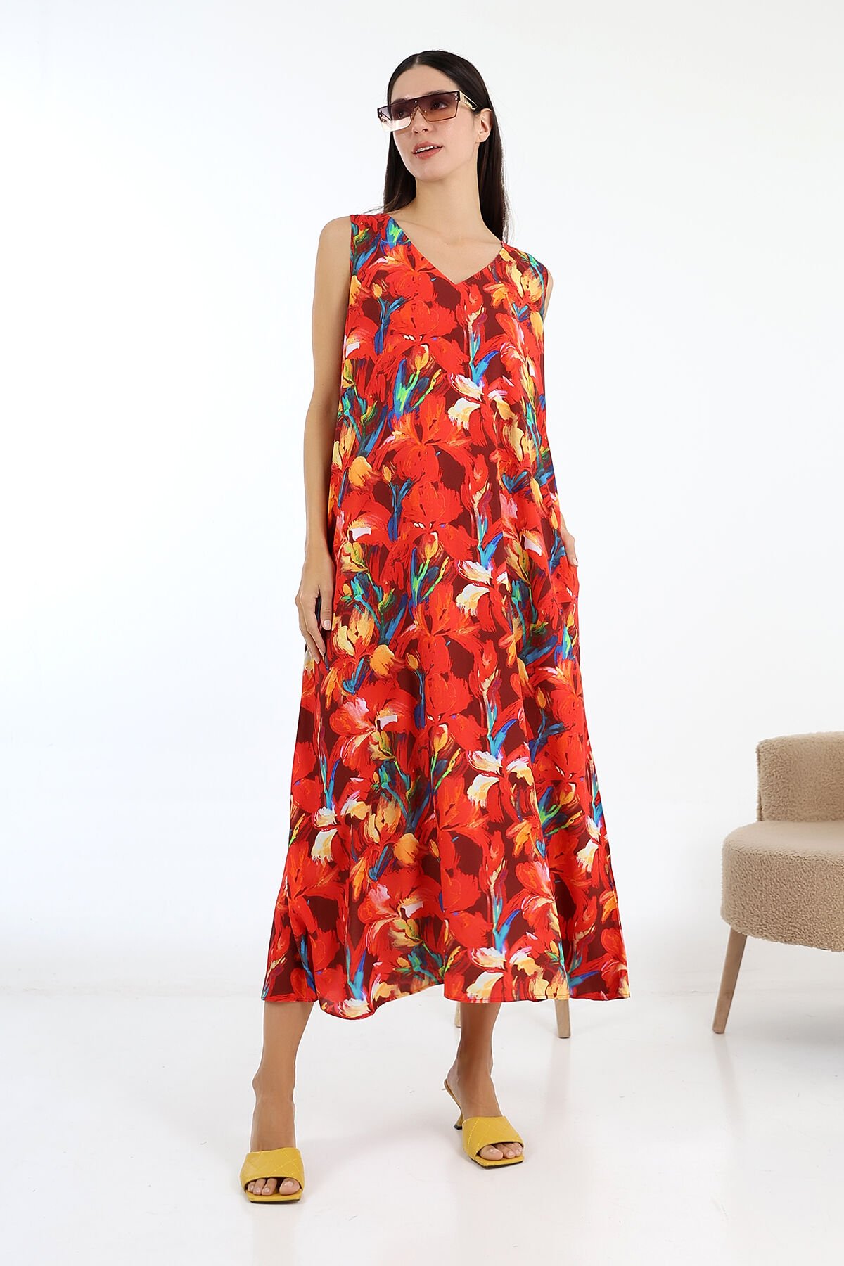 LİKAPASHOP KOLSUZ UZUN ELBİSE