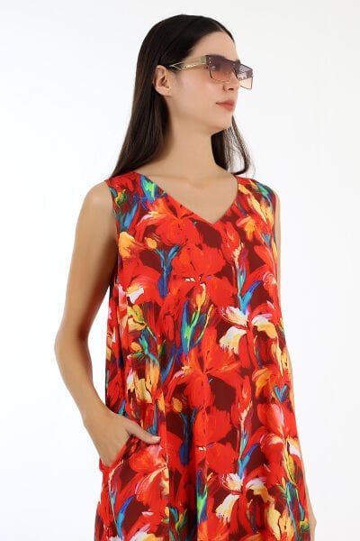 LİKAPASHOP KOLSUZ UZUN ELBİSE MAVİ ÇİÇEK - 2XL