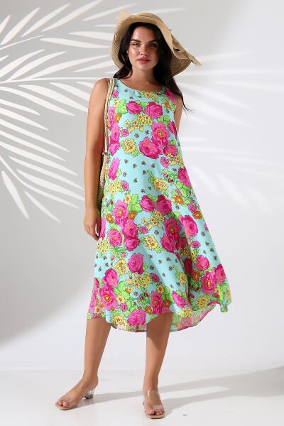 Likapa Yazlık Askılı Viskon Elbise 2691 pembe sarı çiçek - XL