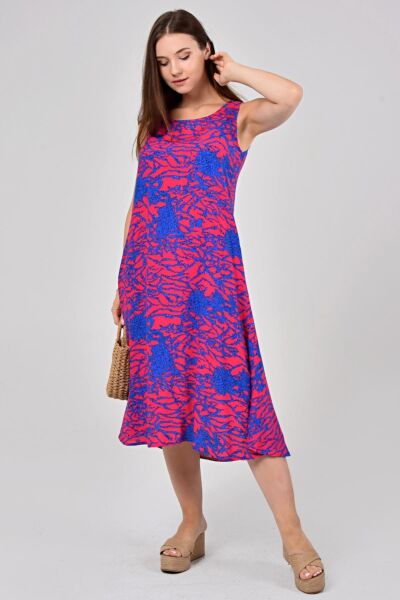 Likapa Yazlık Askılı Viskon Elbise 2691 Fuşya Sarmaşık - 3XL