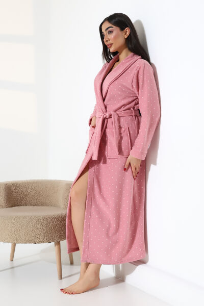 Likapa Uzun Şal Yaka Polar Sabahlık 226 Pembe Puanlı - XL