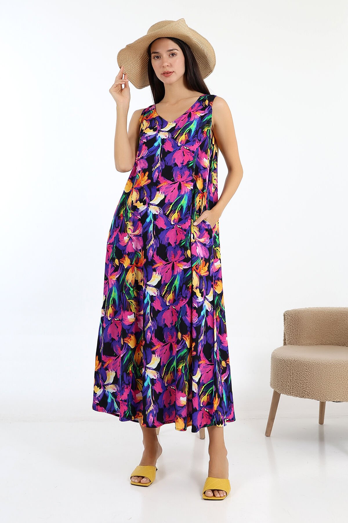 LİKAPASHOP KOLSUZ UZUN ELBİSE Mor - 2XL