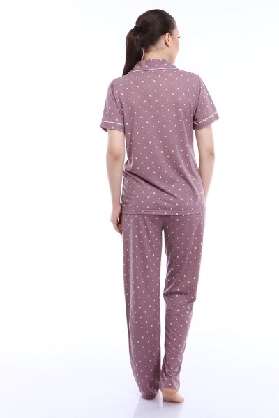 Likapa Penye Önden Düğmeli Hamile Lohusa KISA KOL PİJAMA TAKIMI ,%100 Cotton Kahve Puan - 3XL