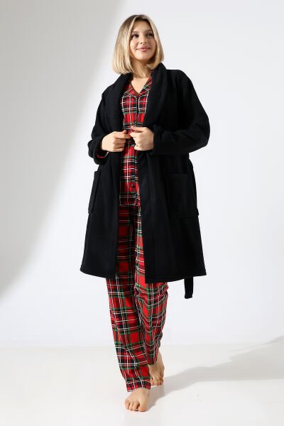 LİKAPASHOP 3'LÜ EKOSE SABAHLIK PİJAMA TAKIM M