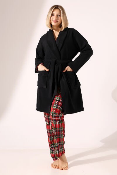 LİKAPASHOP 3'LÜ EKOSE SABAHLIK PİJAMA TAKIM M