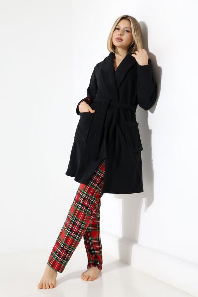 LİKAPASHOP 3'LÜ EKOSE SABAHLIK PİJAMA TAKIM M