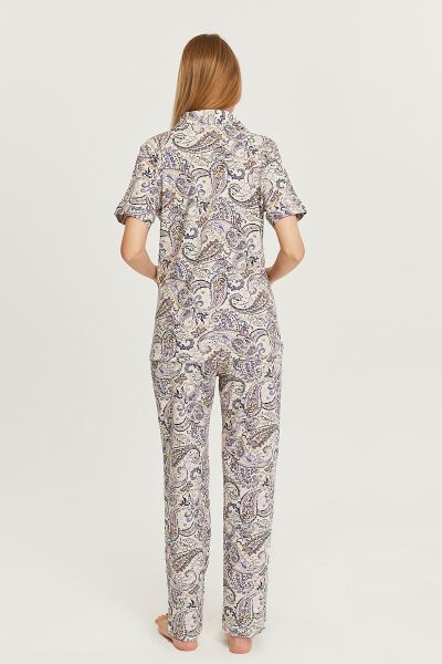 Likapa Penye Önden Düğmeli Hamile Lohusa KISA KOL PİJAMA TAKIMI ,%100 Cotton ŞAL DESEN - M