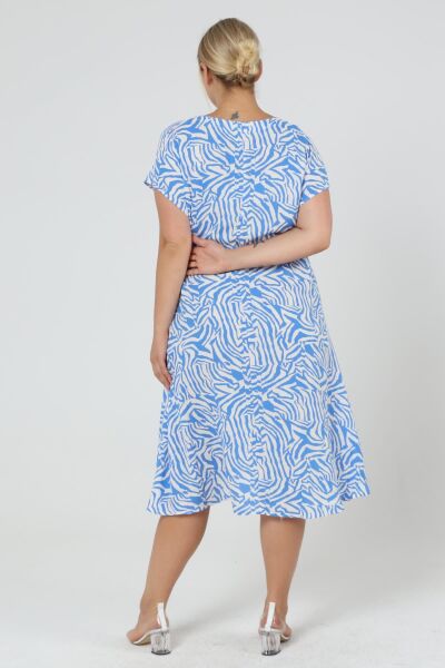 Likapa Yazlık Büyük Beden Viskon  V Yaka Kısa Kol Elbise 2688 Mavi - S