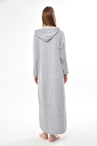 3106 Likapa Fermuarlı Uzun Kapüşonlu Havlu Elbise GRİ
