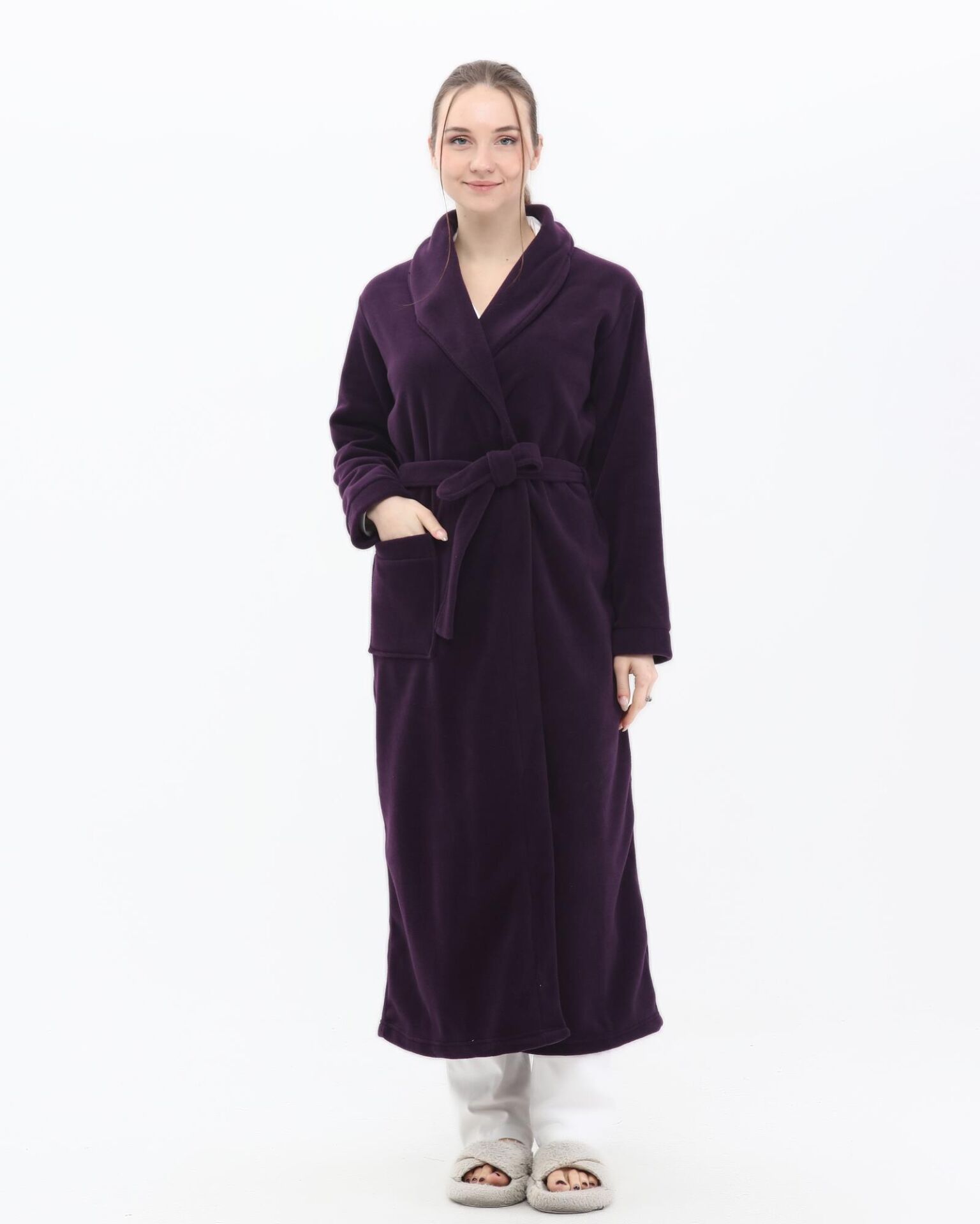 Likapa Uzun Şal Yaka Polar Sabahlık 226 XL - Mor