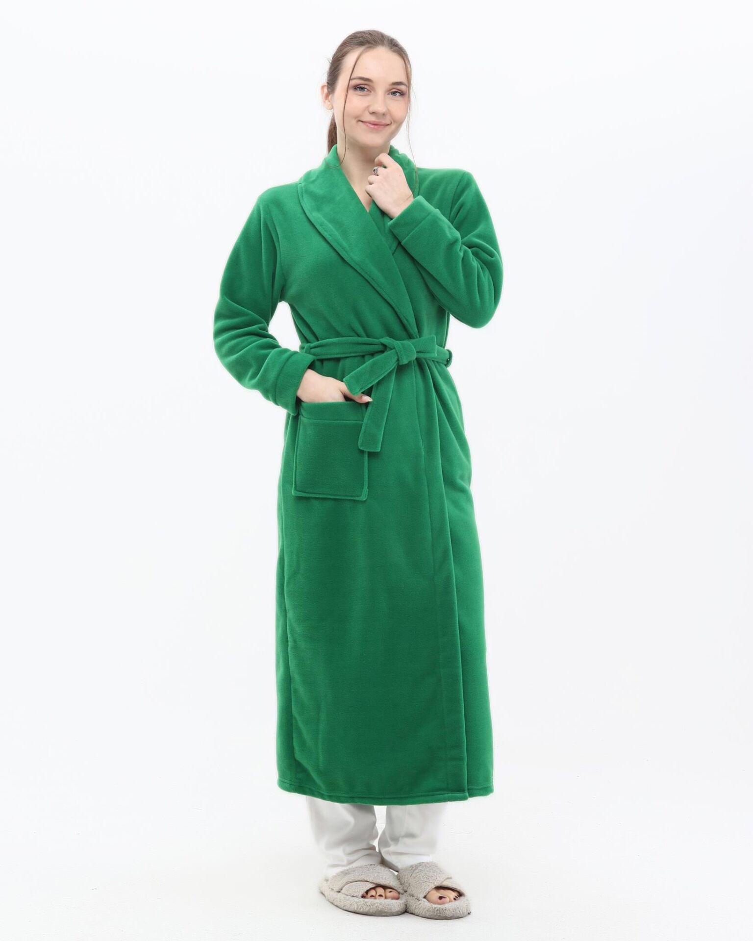 Likapa Uzun Şal Yaka Polar Sabahlık 226 XL - Açık Yeşil