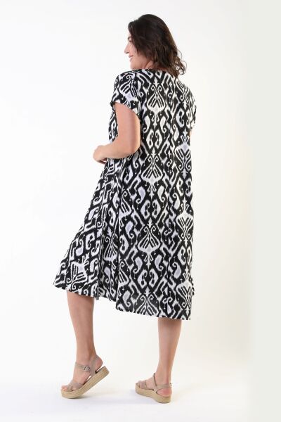 Likapa Yazlık Büyük Beden Viskon  V Yaka Kısa Kol Elbise 2688 SİYAH - 2XL