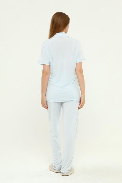 Önden Düğmeli Hamile Lohusa MEVSİMLİK KISA KOL PİJAMA TAKIMI Mavi - L