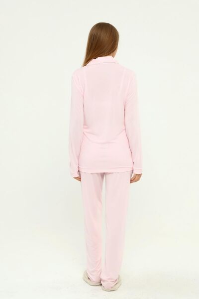 Önden Düğmeli Hamile Lohusa MEVSİMLİK UZUN KOL PİJAMA TAKIMI Pembe - M