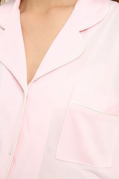 Önden Düğmeli Hamile Lohusa MEVSİMLİK UZUN KOL PİJAMA TAKIMI Pembe - 2XL