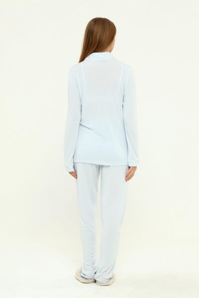 Önden Düğmeli Hamile Lohusa MEVSİMLİK UZUN KOL PİJAMA TAKIMI Mavi - L