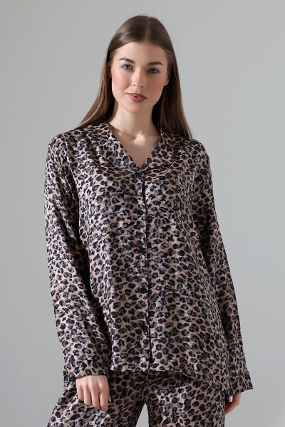 LİKAPASHOP VİSKON JAKARLI UZUN KOL PİJAMA TAKIMI K-LEOPAR - XL