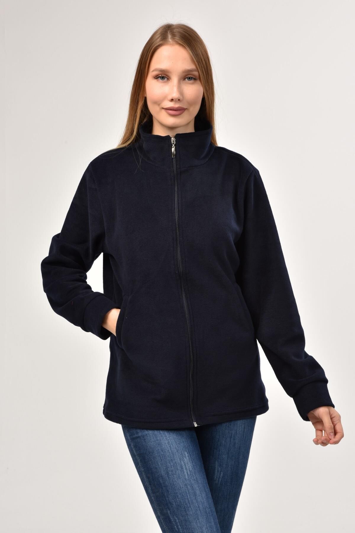 Likapa Fermuarlı Cepli Polar Mont LACİVERT - 3XL