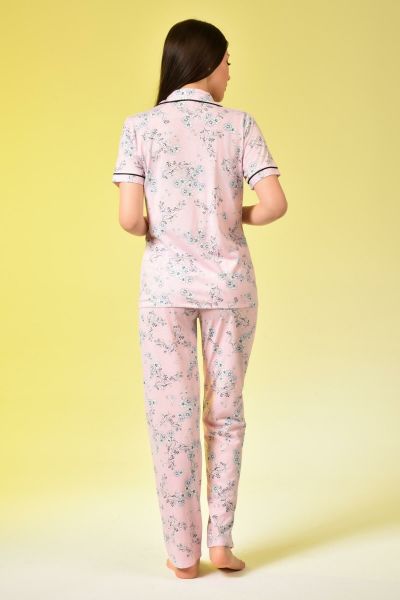 Penye Önden Düğmeli Hamile Lohusa KISA KOL PİJAMA TAKIMI 2XL