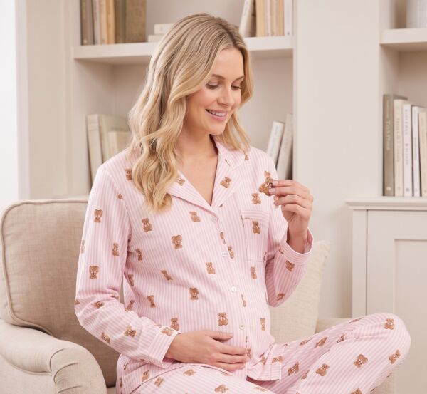 Likapa İnterlok Düğmeli Hamile Lohusa Uzun Kol Pijama Takımı 1354-01 XL - Ayıcık Desen
