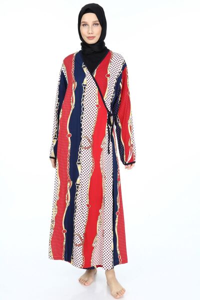 2001-01 Likapa Viskon Namaz Elbisesi LACİVERT  ÇİZGİLİ DESEN - 3