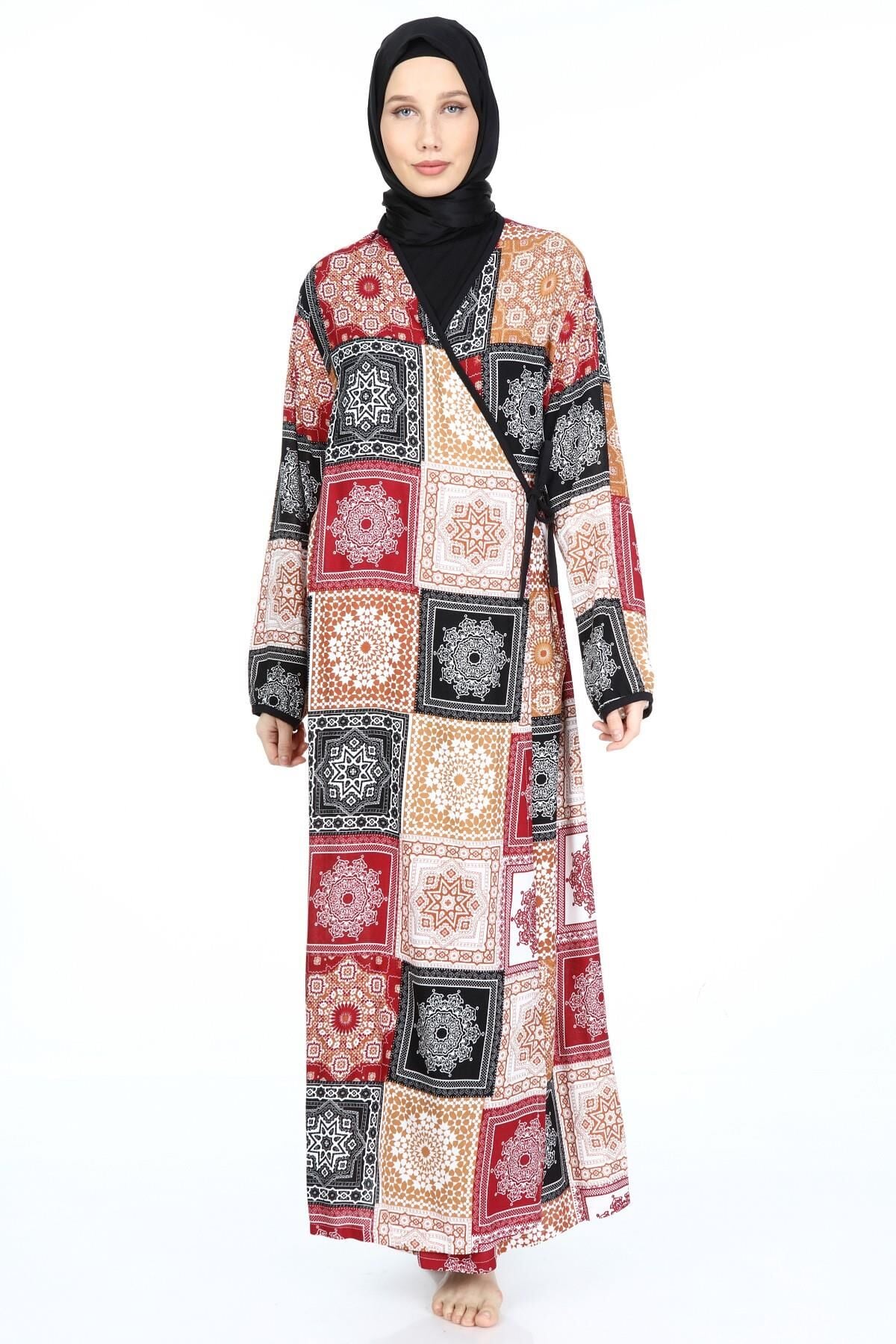 2001-01 Likapa Viskon Namaz Elbisesi SİYAH KİLİM DESEN - 2