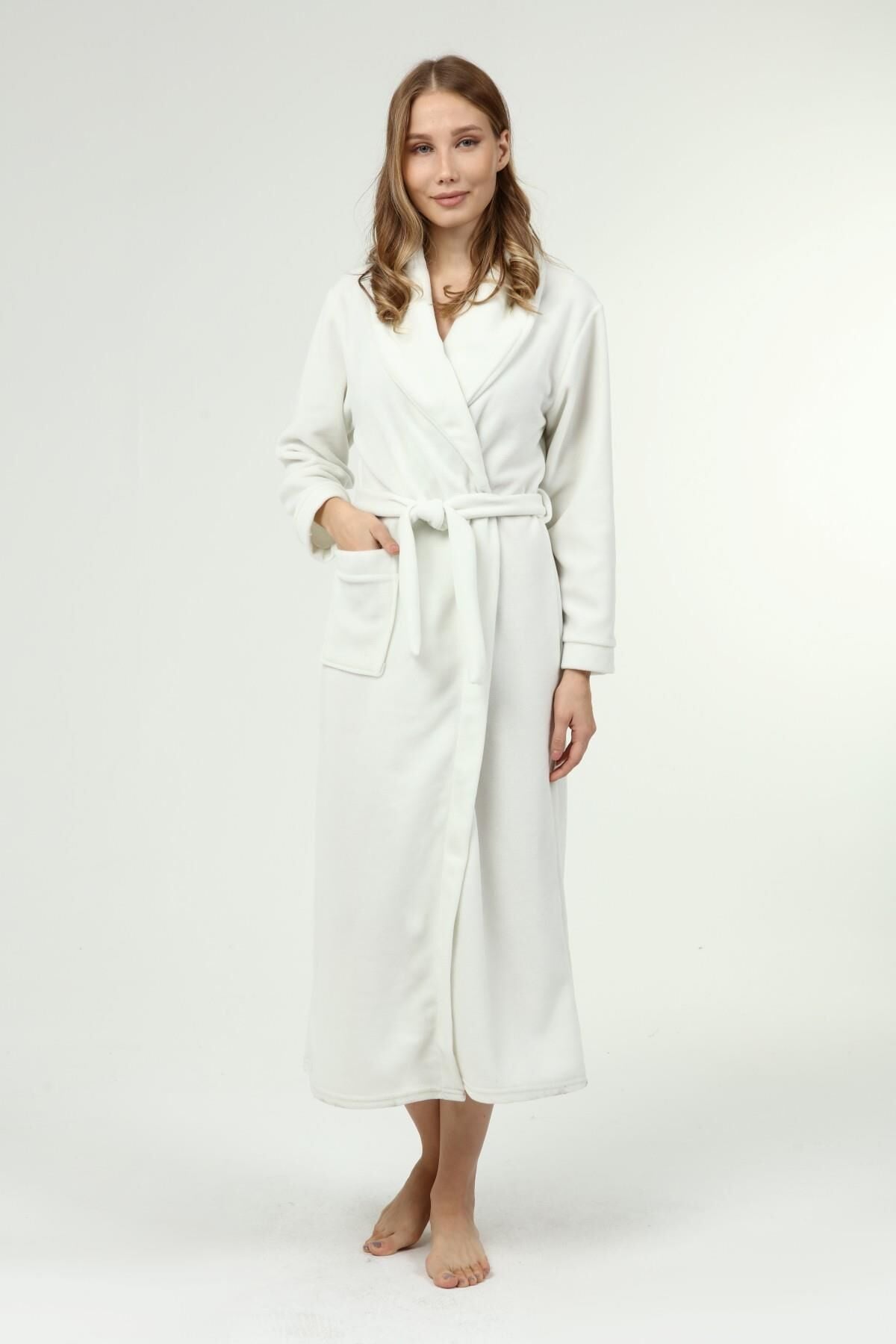 Likapa Uzun Şal Yaka Polar Sabahlık 226 Ekru - L