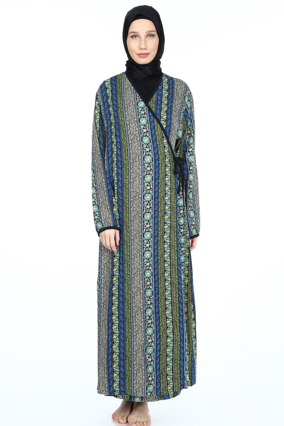 2001-01 Likapa Viskon Namaz Elbisesi MAVİ SARMAŞIK ÇİZGİLİ DESEN - 1