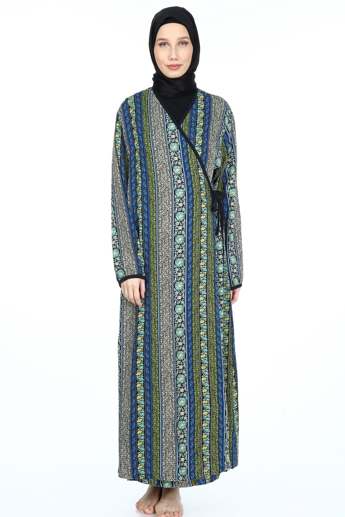 2001-01 Likapa Viskon Namaz Elbisesi MAVİ SARMAŞIK ÇİZGİLİ DESEN - 1