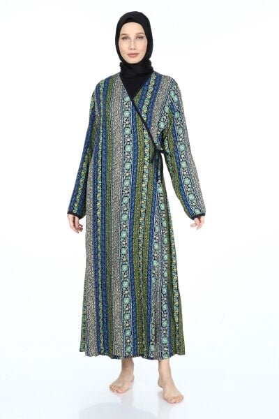 2001-01 Likapa Viskon Namaz Elbisesi MAVİ SARMAŞIK ÇİZGİLİ DESEN - 1